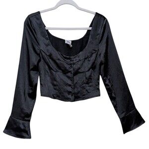 NWT Princess Polly Watch me long sleeve black crop top satin twee Coquette 4